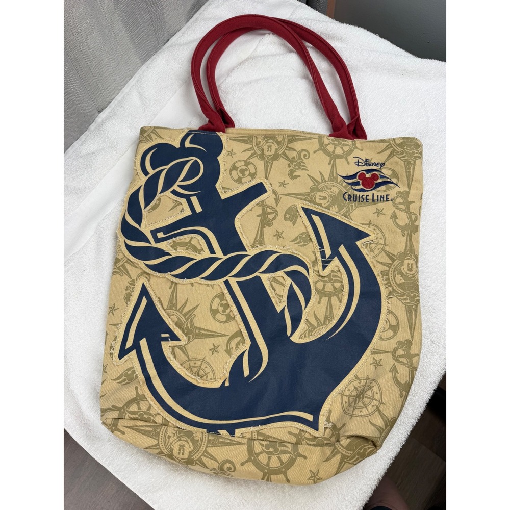 Disney Cruise Line Canvas Tote Bag Tan Nautical Anchor Mickey Mouse Souvenir